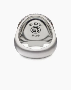 Memento Mori Skull Ring Sterling Silver with Black Diamonds and Cognac Diamonds, 26mm