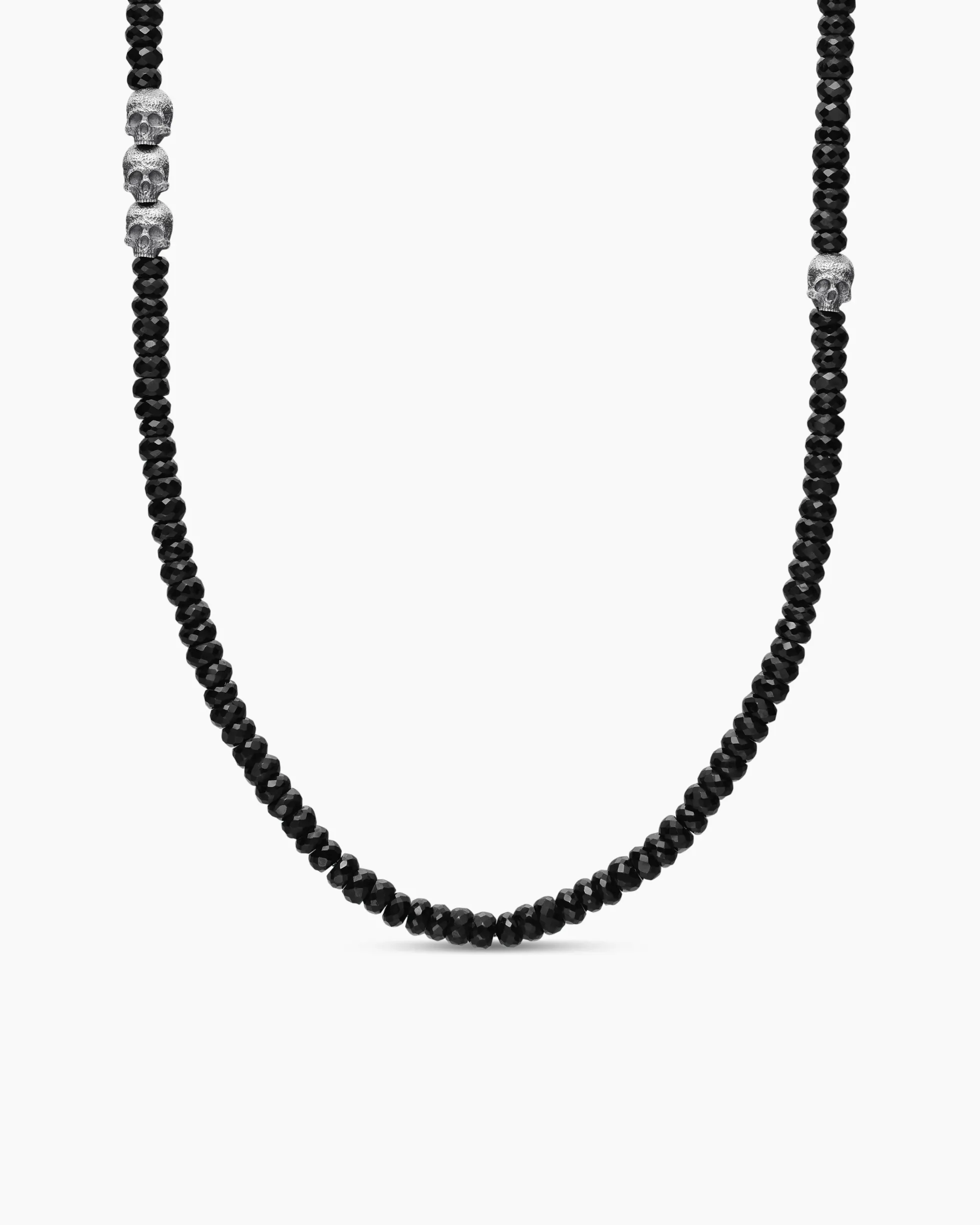 Memento Mori Skull Station Necklace Sterling Silver with Black Spinel, 6mm