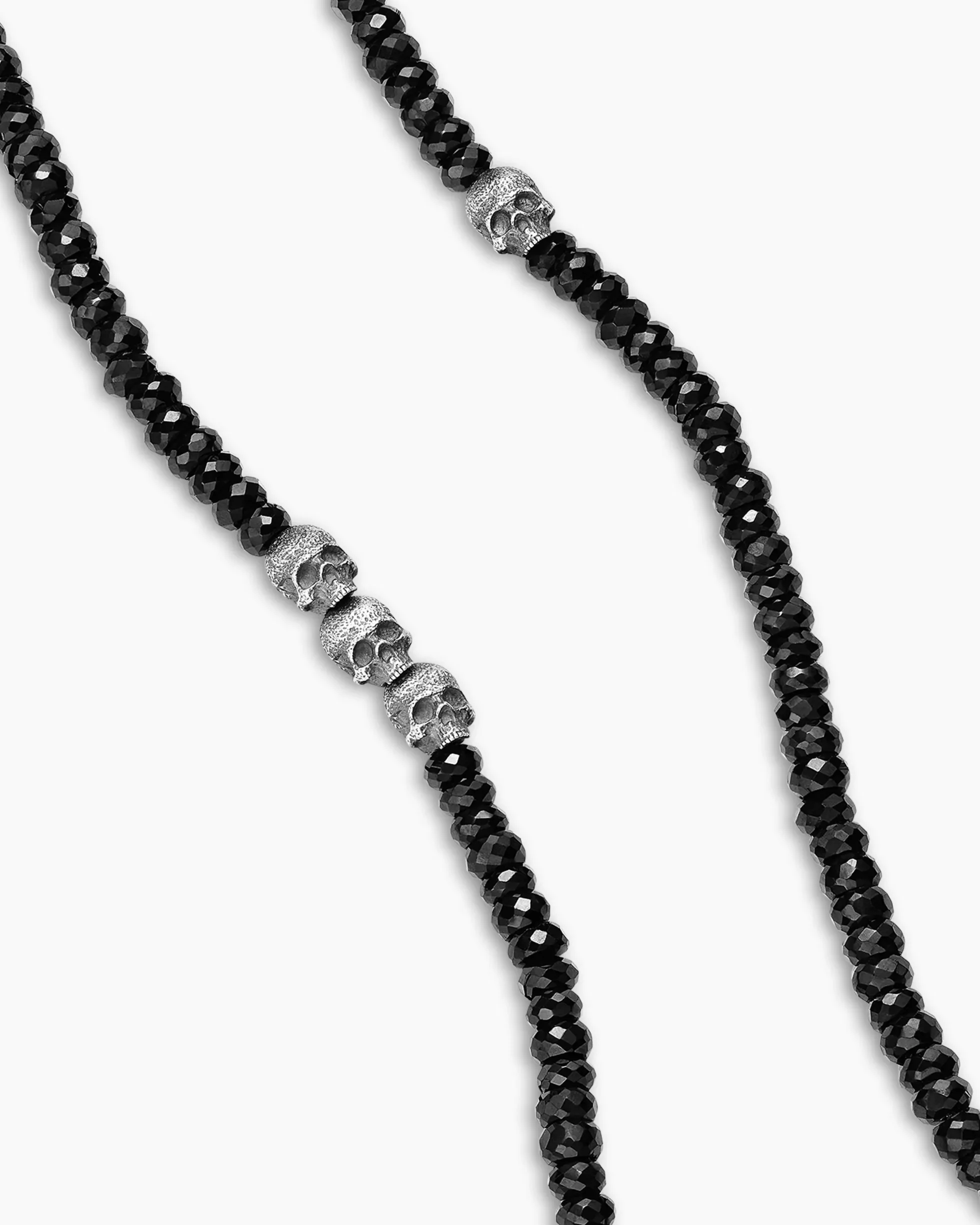 Memento Mori Skull Station Necklace Sterling Silver with Black Spinel, 6mm