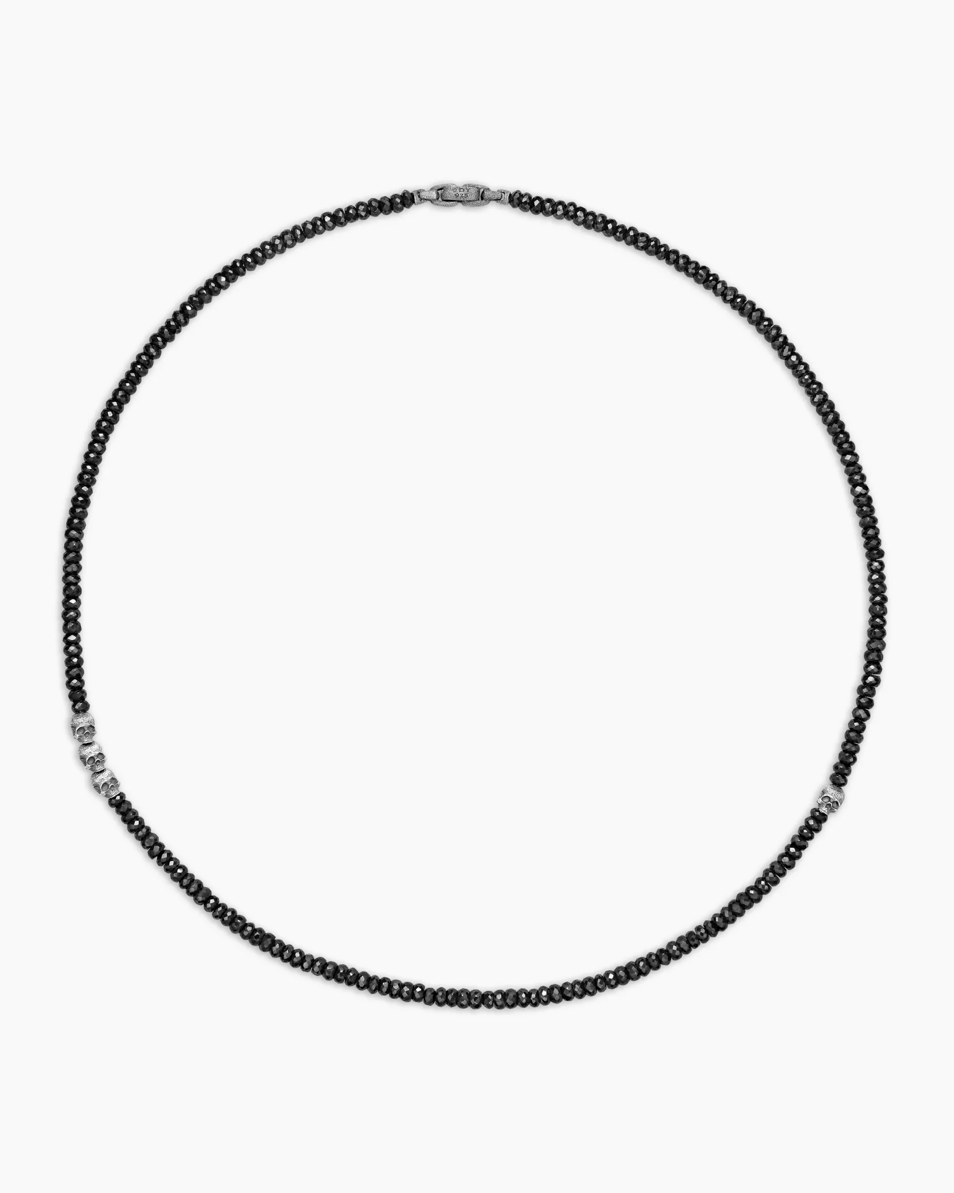 Memento Mori Skull Station Necklace Sterling Silver with Black Spinel, 6mm