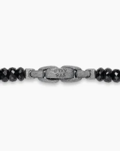 Memento Mori Skull Station Necklace Sterling Silver with Black Spinel, 6mm