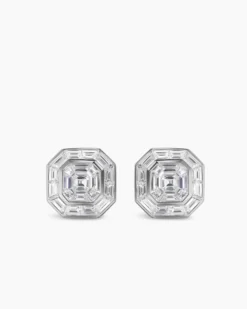 Men's Deco Stud Earrings Platinum with Diamonds