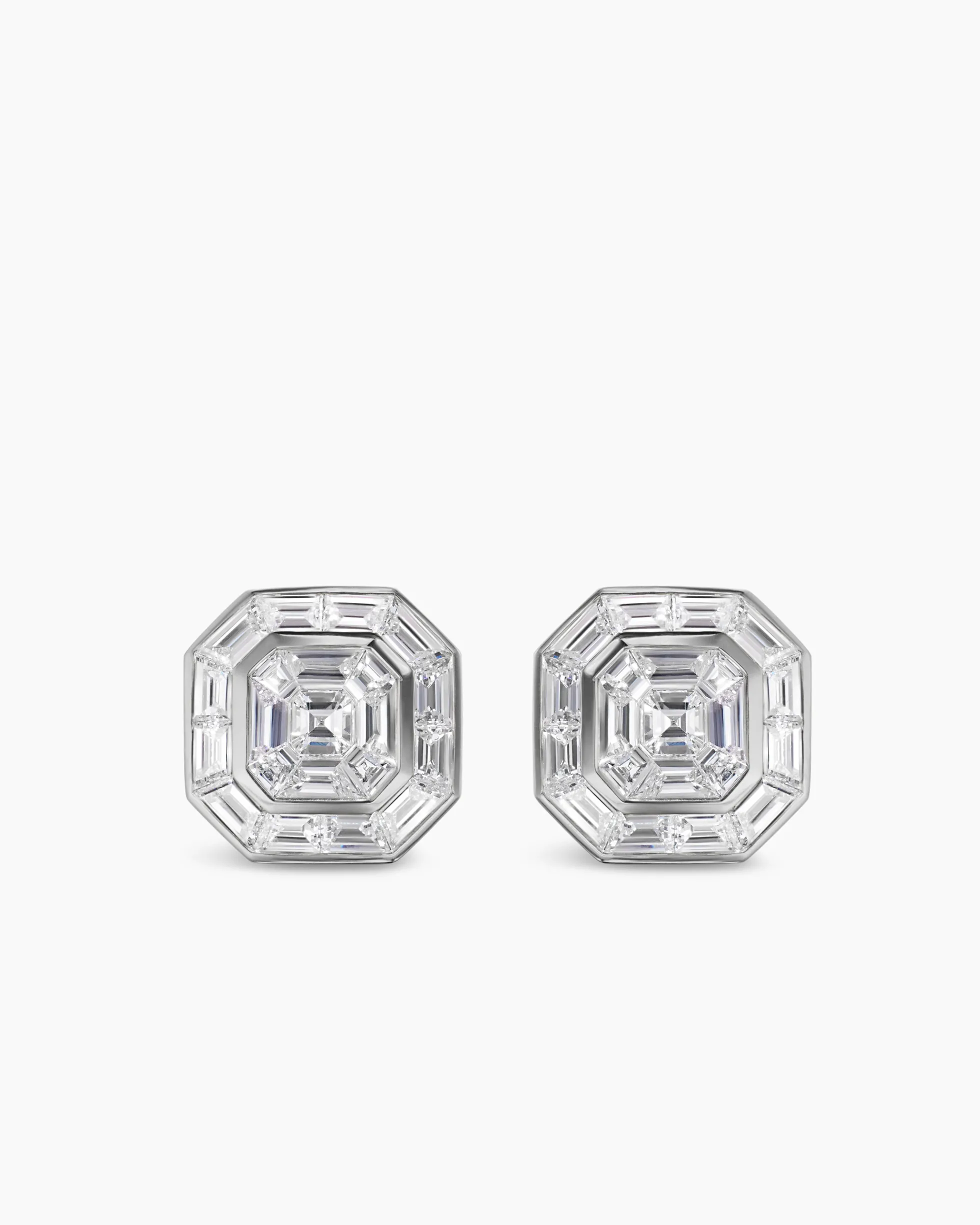 Men's Deco Stud Earrings Platinum with Diamonds