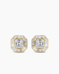 Men's Deco Stud Earrings Yellow Gold with Diamonds
