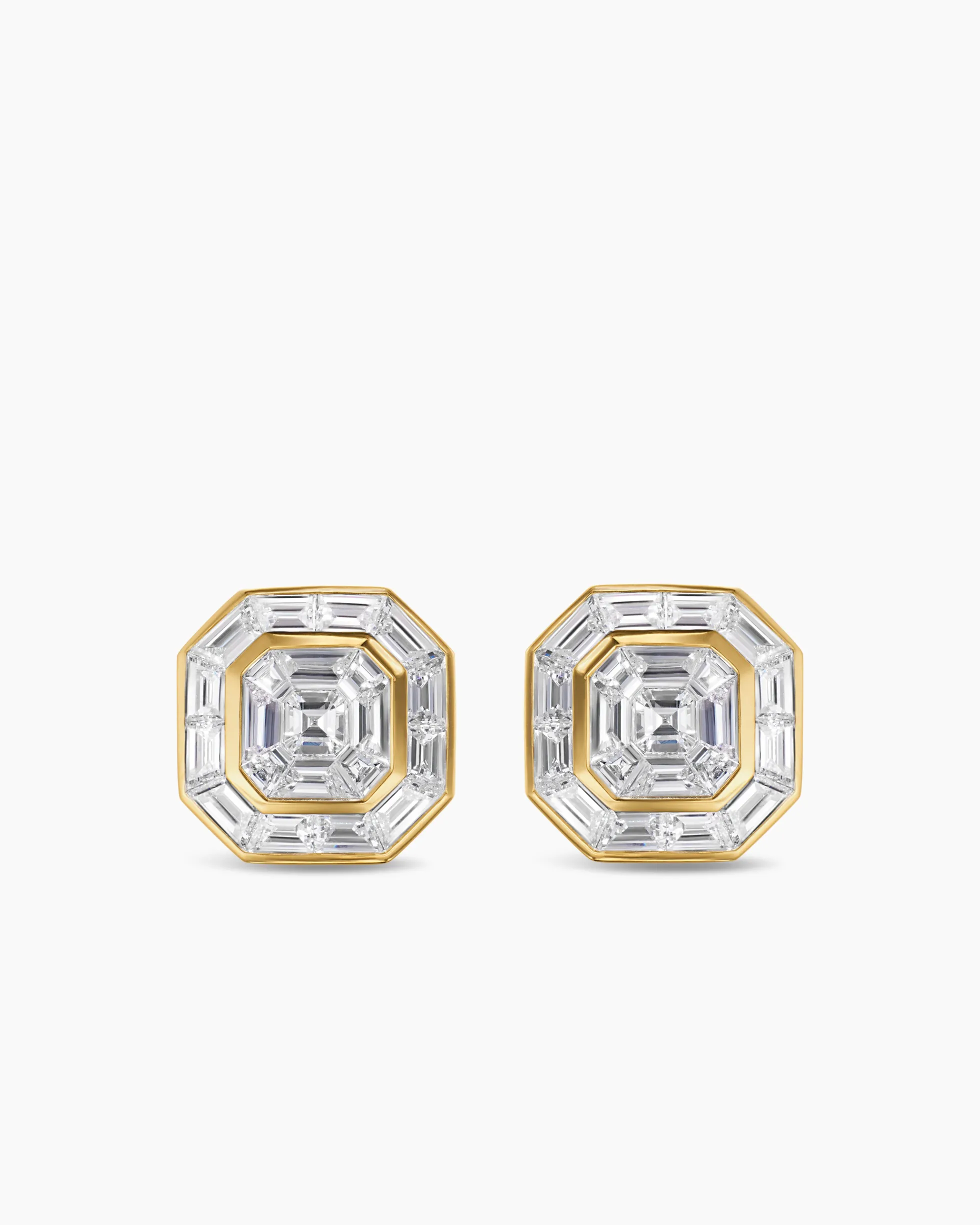 Men's Deco Stud Earrings Yellow Gold with Diamonds