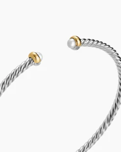 Micro Cable Flex® Bracelet Sterling Silver with 14K Yellow Gold and Pearls, 2.6mm