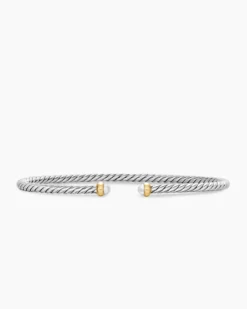 Micro Cable Flex® Bracelet Sterling Silver with 14K Yellow Gold and Pearls, 2.6mm