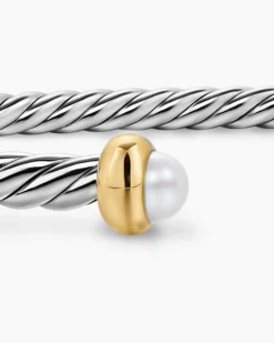 Micro Cable Flex® Bracelet Sterling Silver with 14K Yellow Gold and Pearls, 2.6mm