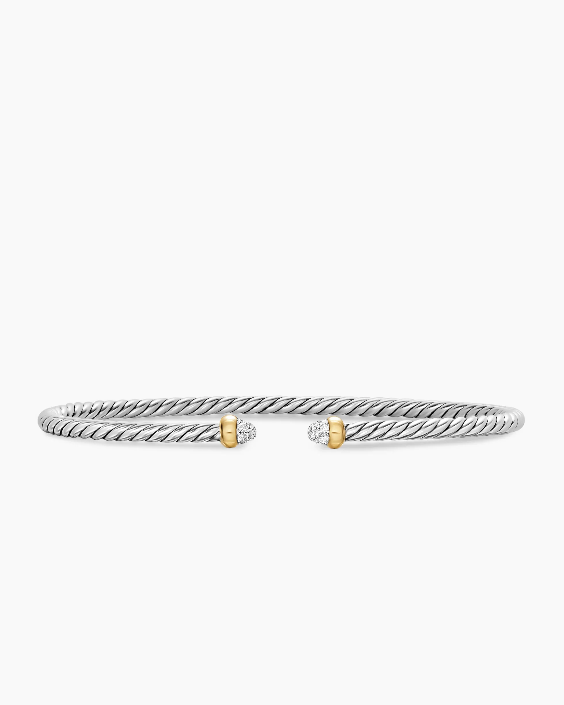 Micro Cable Flex® Bracelet Sterling Silver with 14K Yellow Gold and Pavé Diamond Domes, 2.6mm