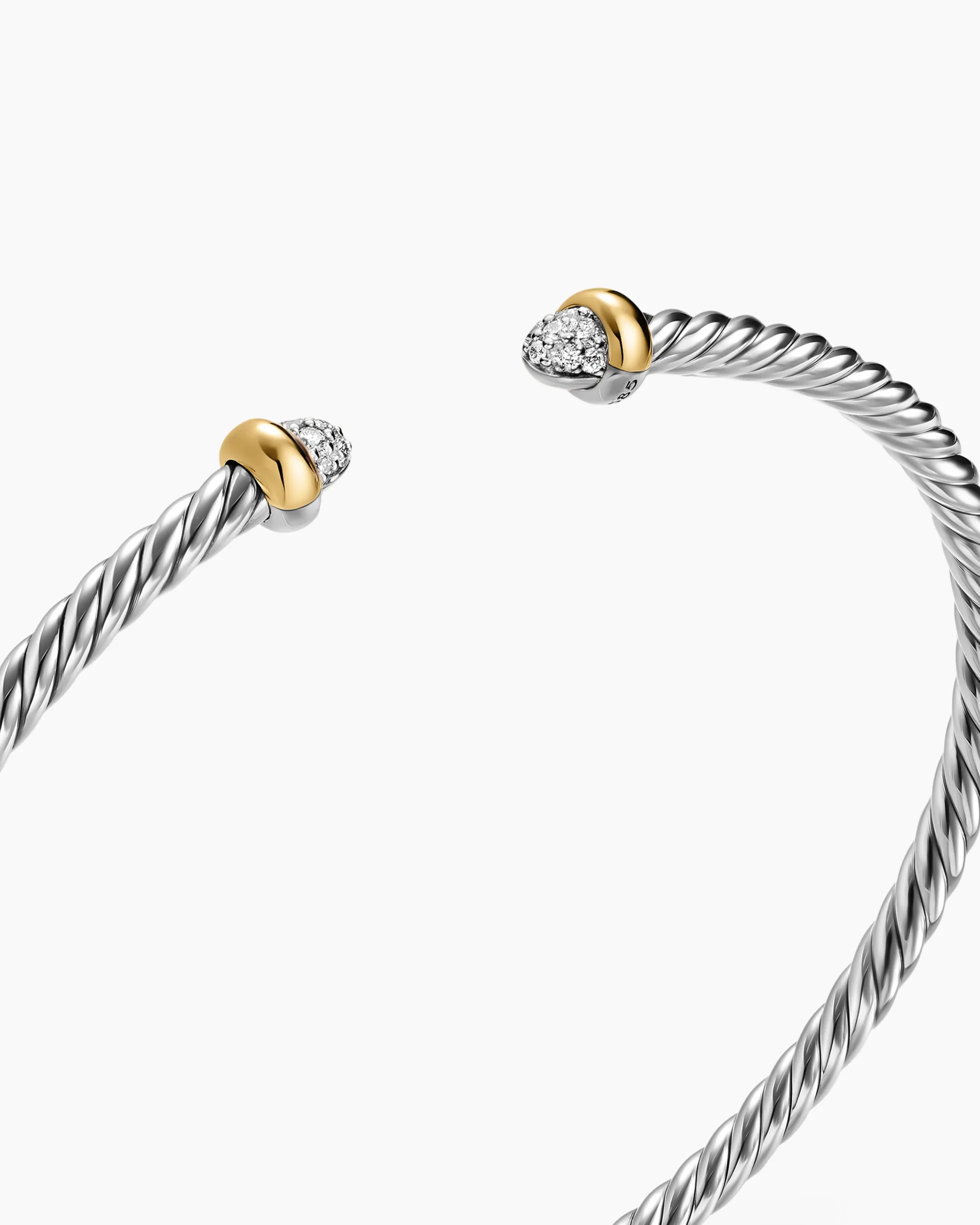 Micro Cable Flex® Bracelet Sterling Silver with 14K Yellow Gold and Pavé Diamond Domes, 2.6mm