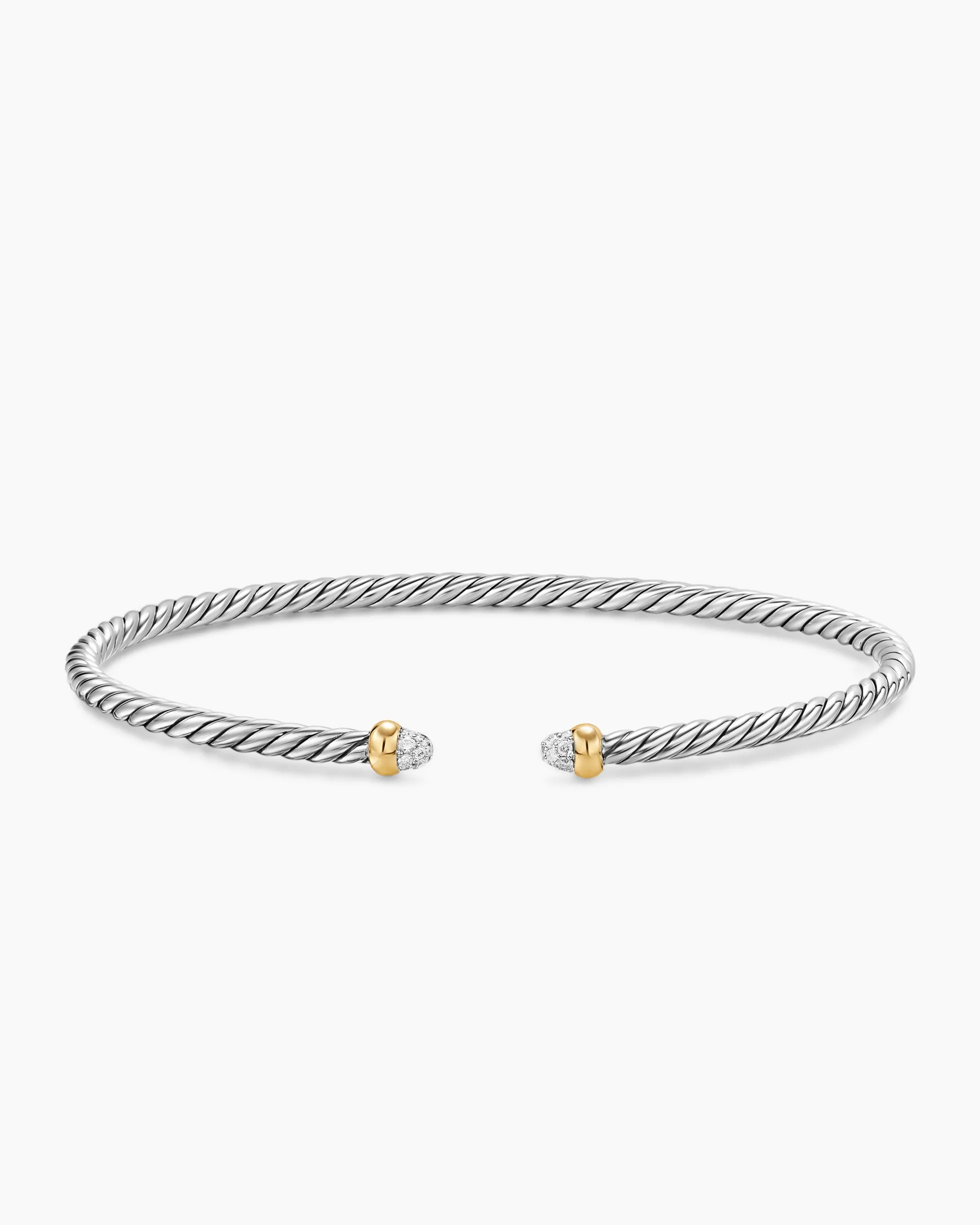 Micro Cable Flex® Bracelet Sterling Silver with 14K Yellow Gold and Pavé Diamond Domes, 2.6mm