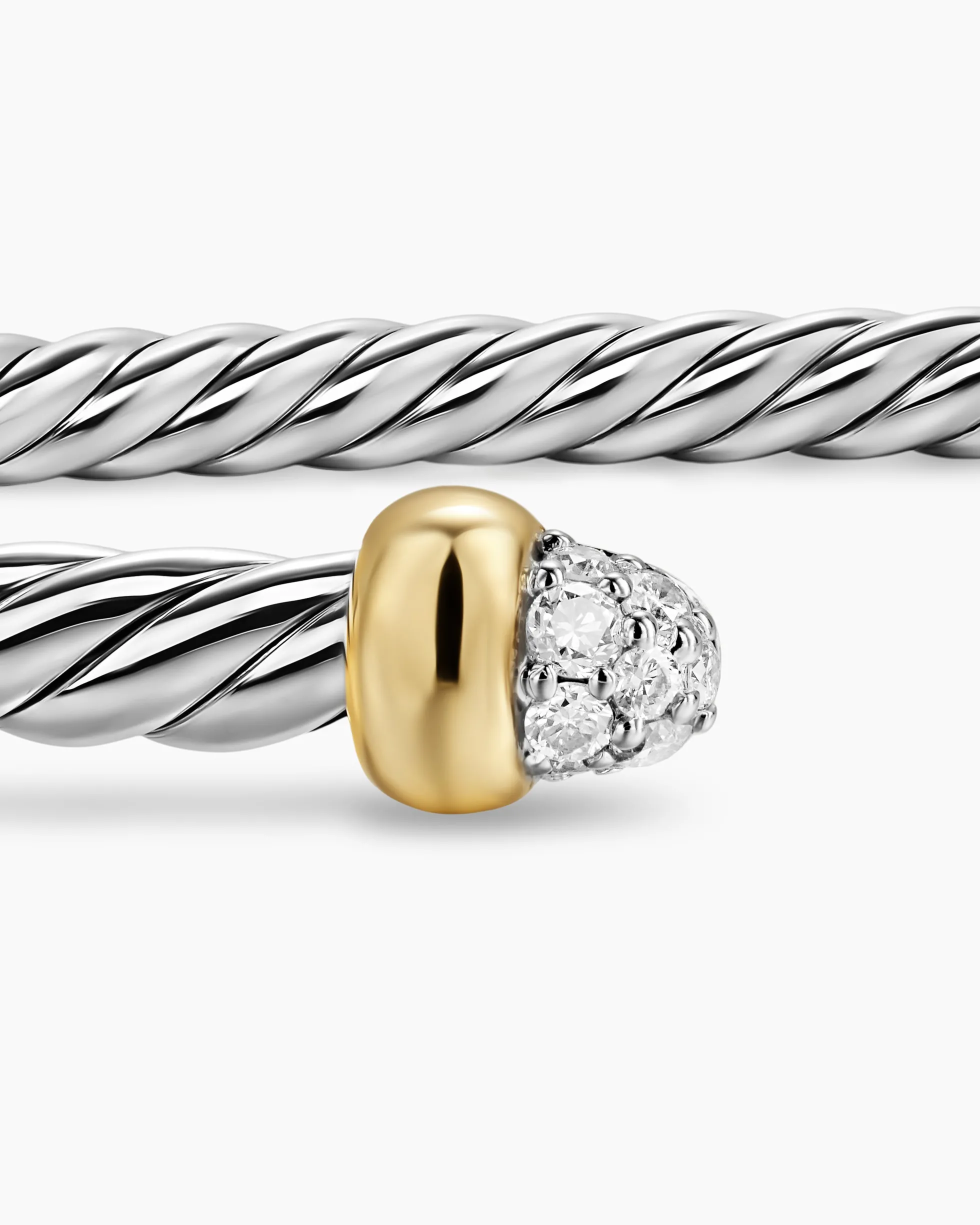 Micro Cable Flex® Bracelet Sterling Silver with 14K Yellow Gold and Pavé Diamond Domes, 2.6mm