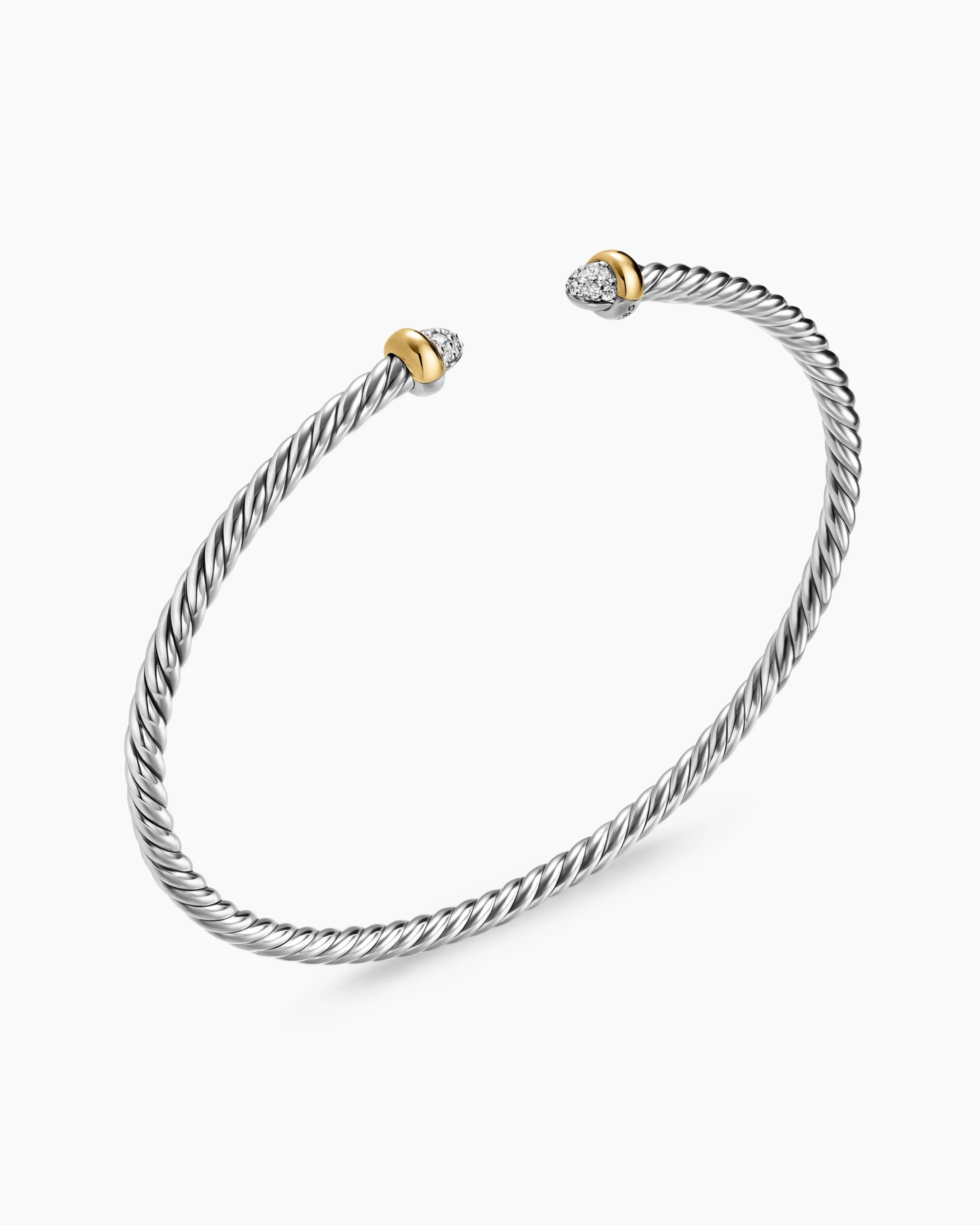 Micro Cable Flex® Bracelet Sterling Silver with 14K Yellow Gold and Pavé Diamond Domes, 2.6mm