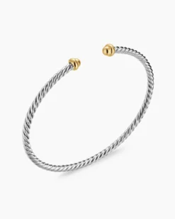 Micro Cable Flex® Bracelet Sterling Silver with 14K Yellow Gold, 2.6mm