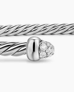Micro Cable Flex® Bracelet Sterling Silver with Pavé Diamond Domes, 2.6mm