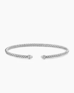 Micro Cable Flex® Bracelet Sterling Silver with Pavé Diamond Domes, 2.6mm