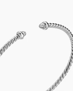 Micro Cable Flex® Bracelet Sterling Silver with Pavé Diamond Domes, 2.6mm