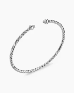 Micro Cable Flex® Bracelet Sterling Silver with Pavé Diamond Domes, 2.6mm
