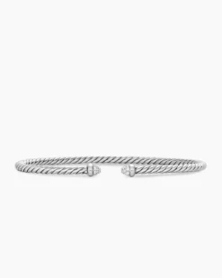 Micro Cable Flex® Bracelet Sterling Silver with Pavé Diamond Domes, 2.6mm