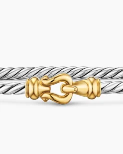 Micro Cable Flex® Buckle Bracelet Sterling Silver with 14K Yellow Gold, 2.6mm