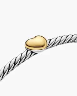 Micro Cable Flex® Heart Station Bracelet Sterling Silver with 14K Yellow Gold, 2.6mm