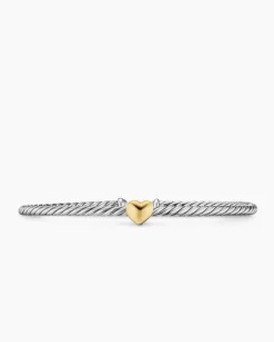 Micro Cable Flex® Heart Station Bracelet Sterling Silver with 14K Yellow Gold, 2.6mm