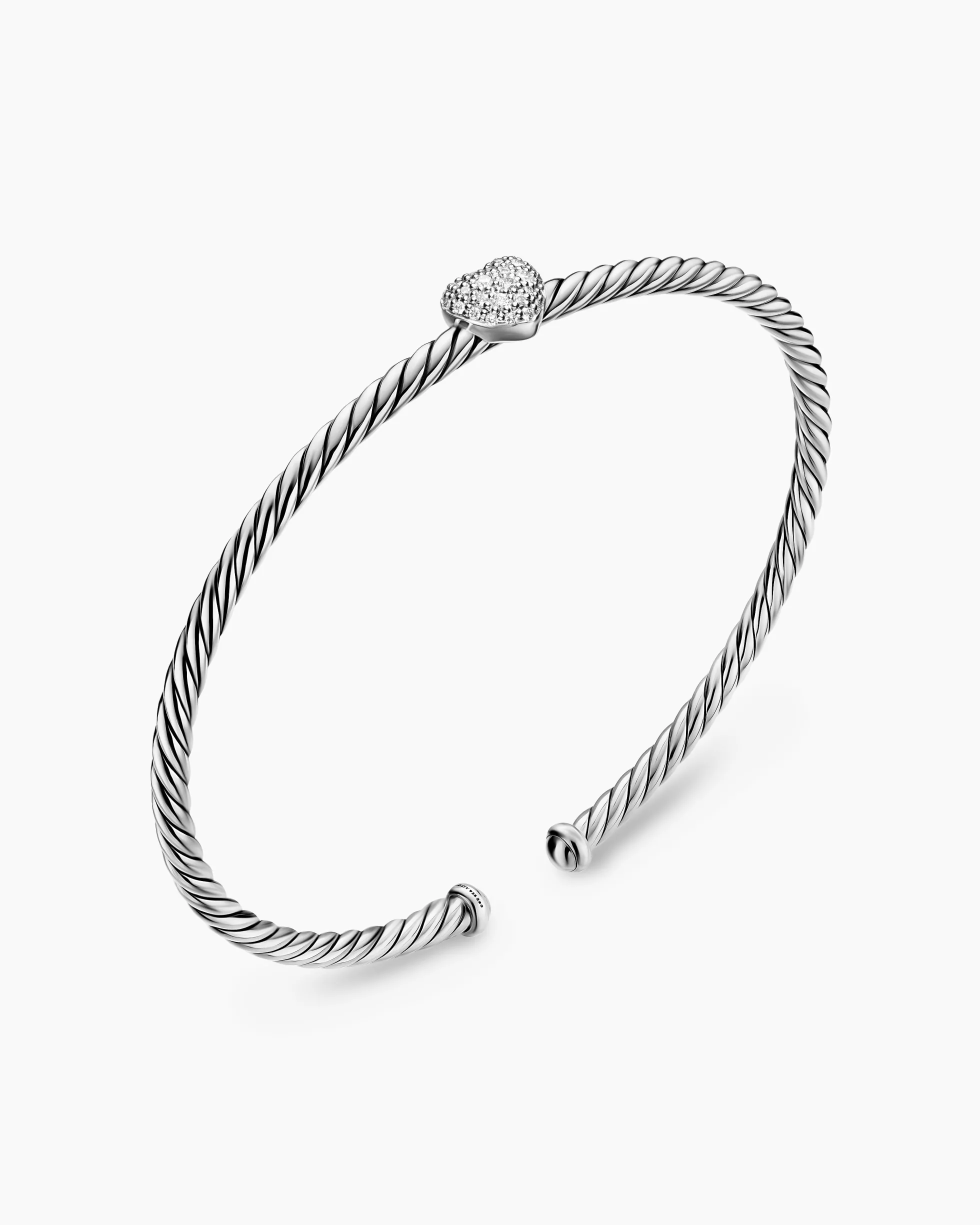 Micro Cable Flex® Heart Station Bracelet Sterling Silver with Diamonds, 2.6mm