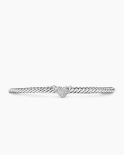 Micro Cable Flex® Heart Station Bracelet Sterling Silver with Diamonds, 2.6mm