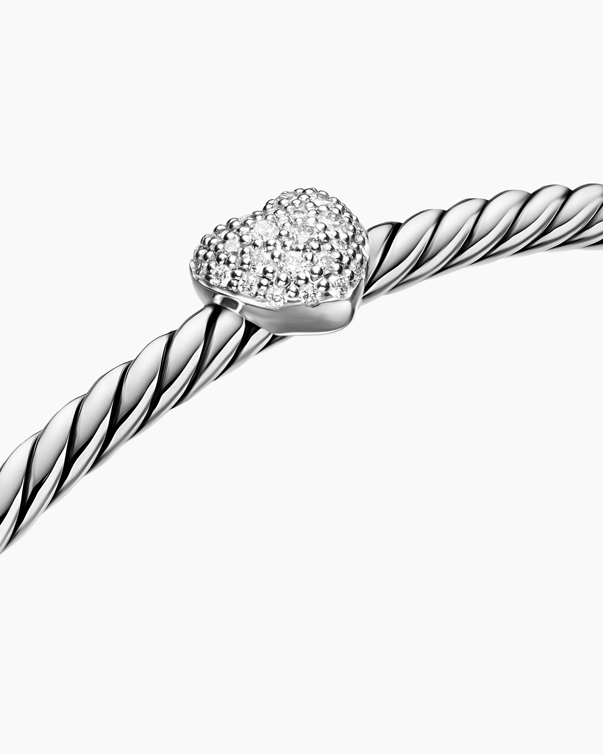 Micro Cable Flex® Heart Station Bracelet Sterling Silver with Diamonds, 2.6mm