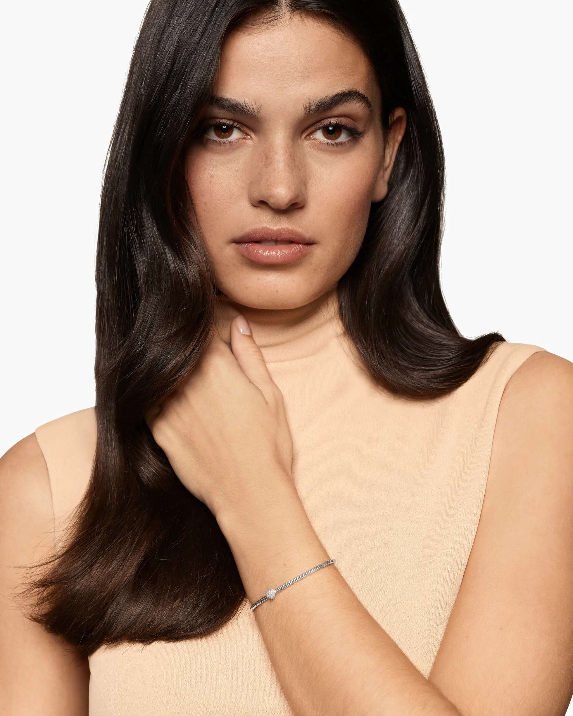 Micro Cable Flex® Heart Station Bracelet Sterling Silver with Diamonds, 2.6mm