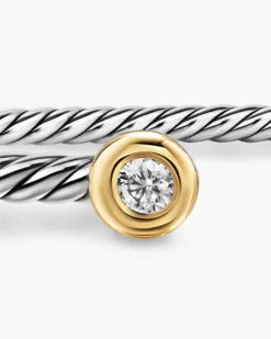Micro Cable Flex® Round Bracelet Sterling Silver with 14K Yellow Gold and Diamonds, 2.6mm