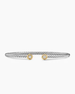 Micro Cable Flex® Round Bracelet Sterling Silver with 14K Yellow Gold and Diamonds, 2.6mm