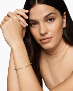 Micro Cable Flex® Round Bracelet Sterling Silver with 14K Yellow Gold and Diamonds, 2.6mm