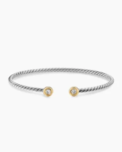 Micro Cable Flex® Round Bracelet Sterling Silver with 14K Yellow Gold and Diamonds, 2.6mm
