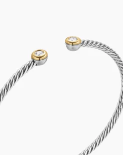 Micro Cable Flex® Round Bracelet Sterling Silver with 14K Yellow Gold and Diamonds, 2.6mm