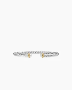 Micro Cable Flex® Teen Bracelet Sterling Silver with 14K Yellow Gold and Pearls, 2.6mm