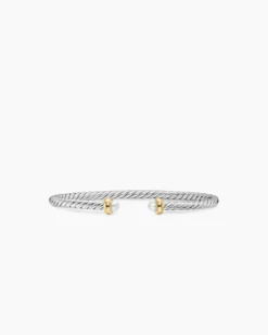 Micro Cable Flex® Teen Bracelet Sterling Silver with 14K Yellow Gold and Pearls, 2.6mm