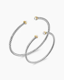 Micro Cable Flex® Teen Bracelet Sterling Silver with 14K Yellow Gold and Pearls, 2.6mm
