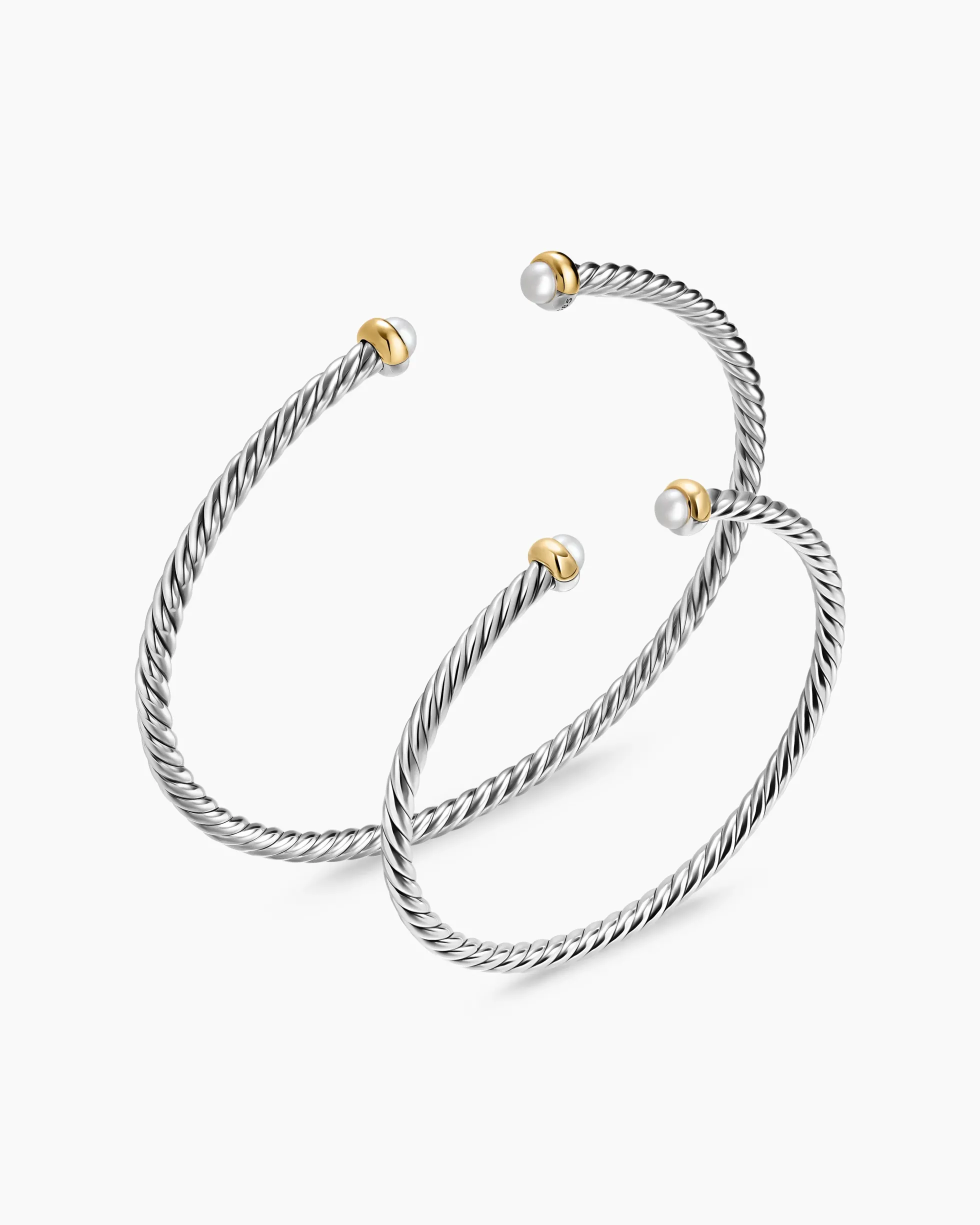 Micro Cable Flex® Teen Bracelet Sterling Silver with 14K Yellow Gold and Pearls, 2.6mm