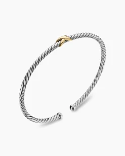 Micro Cable Flex® X Bracelet Sterling Silver with 14K Yellow Gold, 2.6mm