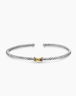 Micro Cable Flex® X Bracelet Sterling Silver with 14K Yellow Gold, 2.6mm