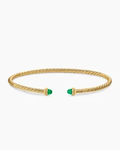 Micro Cablespira® Flex Bracelet 18K Yellow Gold with Emeralds, 2.6mm
