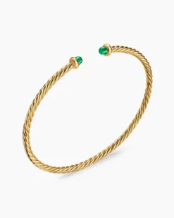 Micro Cablespira® Flex Bracelet 18K Yellow Gold with Emeralds, 2.6mm