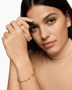 Micro Cablespira® Flex Bracelet 18K Yellow Gold with Emeralds, 2.6mm