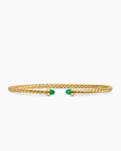 Micro Cablespira® Flex Bracelet 18K Yellow Gold with Emeralds, 2.6mm