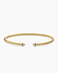 Micro Cablespira® Flex Bracelet 18K Yellow Gold with Pavé Diamond Domes, 2.6mm