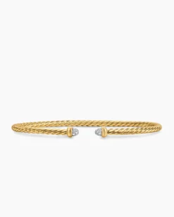 Micro Cablespira® Flex Bracelet 18K Yellow Gold with Pavé Diamond Domes, 2.6mm