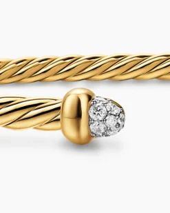 Micro Cablespira® Flex Bracelet 18K Yellow Gold with Pavé Diamond Domes, 2.6mm