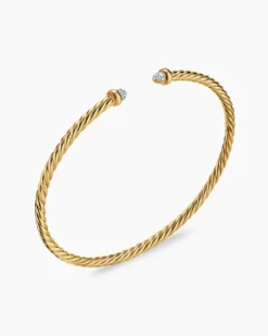 Micro Cablespira® Flex Bracelet 18K Yellow Gold with Pavé Diamond Domes, 2.6mm