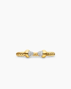 Micro Cablespira® Flex Open Ring 18K Yellow Gold with Pavé Diamond Domes, 2.5mm